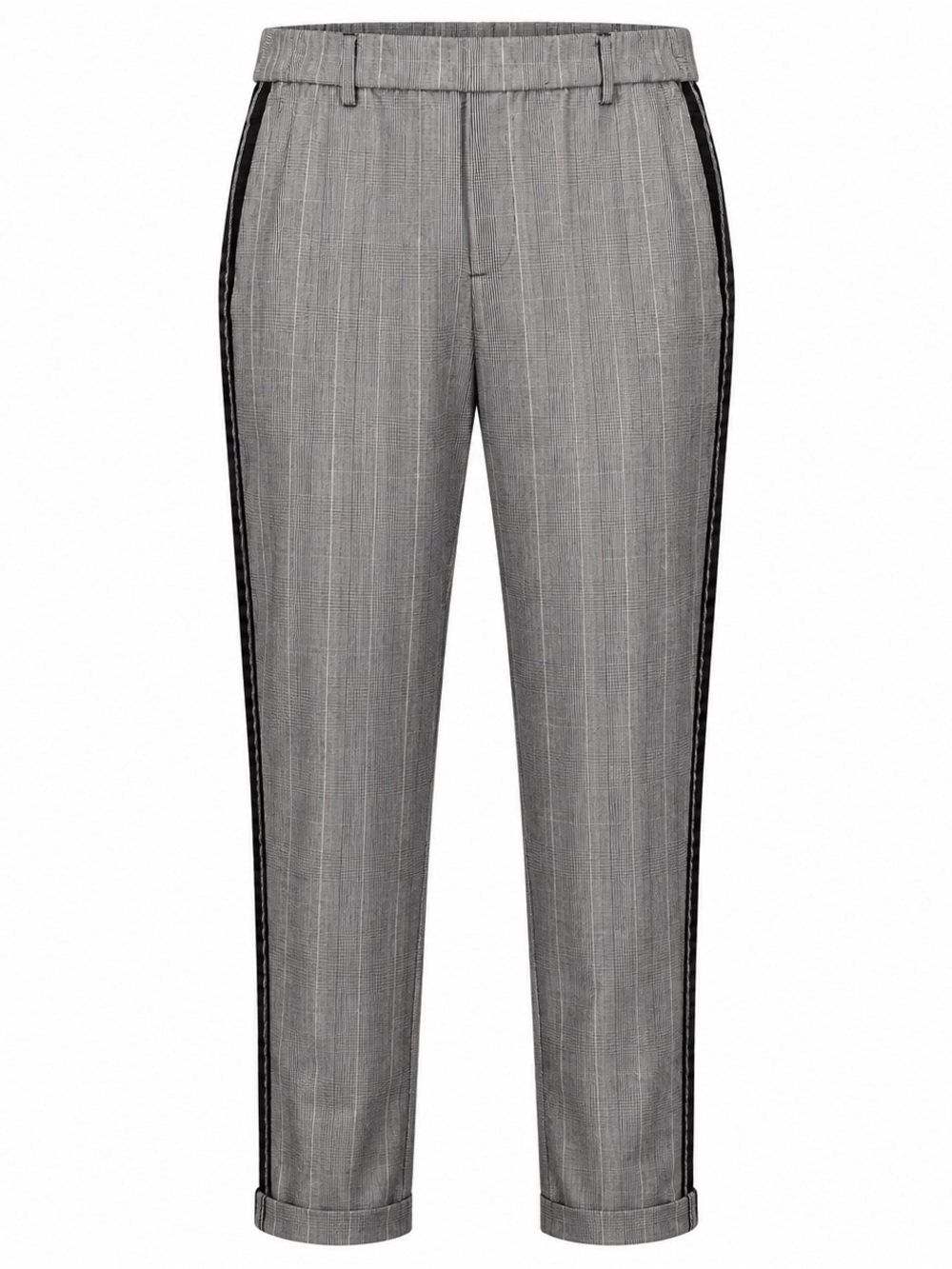 Gray Pinstripe Ankle Trousers with Black Side Stripe